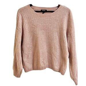 DKNY Cashmere Blend Rib Knit Sweater Soft Pink Round Crew Neck Bishop Sleeve XL